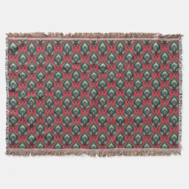 Boho Pink und Aqua Extravagante Muster Throw Blank Decke (Vorderseite)