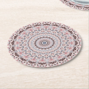 Boho Pink und Blau Mandala-Muster Runder Pappuntersetzer