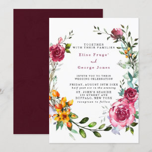 Boho Pink und Burgund Hochzeit der Wasserfarben Einladung