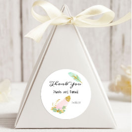 Boho Pink und Gold Feathers Runder Aufkleber