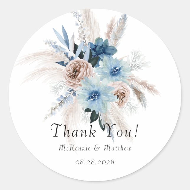 Boho Pink und Navy Peony Bouquet Wedding Runder Aufkleber (Vorderseite)