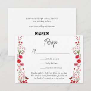 Boho Pink und rote Wildblumen Hochzeitswebsite QR RSVP Karte