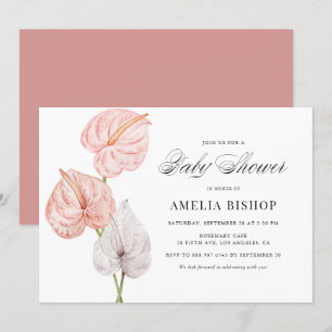 Boho Pink Watercolor Anthuriums Babydusche Einladung