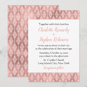 Boho Pink Wedding Rose Gold Tribal Diamonds Einladung