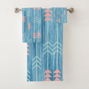 Boho Pink Weiße und Blaue Pfeile Badhandtuch Set