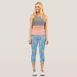 Boho Pink White Arrow Blue Hintergrund Capri Leggings