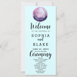 Boho Pink & White Full Moon Blue Wedding Programm