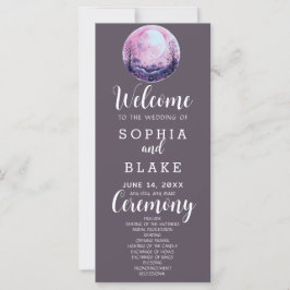 Boho Pink & White Full Moon Gray Wedding Programm