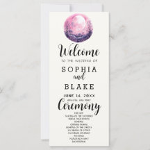 Boho Pink & White Full Moon White Wedding Programm