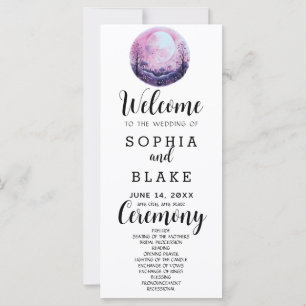 Boho Pink & White Full Moon White Wedding Programm