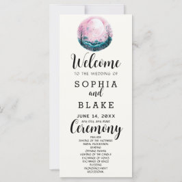 Boho Pink & White Full Moon White Wedding Programm