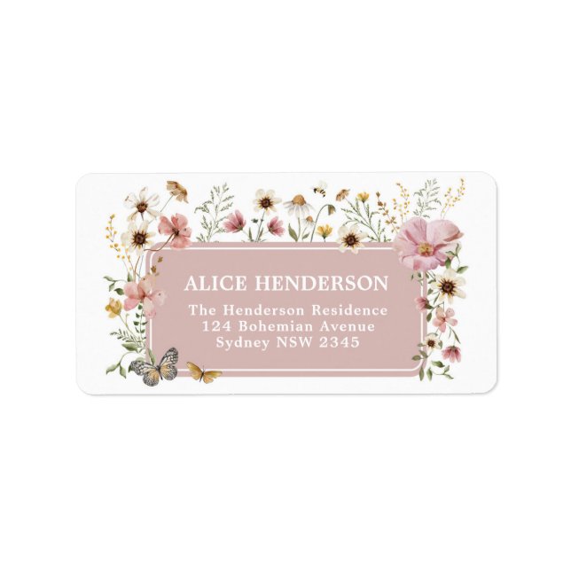 Boho Pink Wildblume Garden Party Rücksendeadresse Adressaufkleber (Vorne)