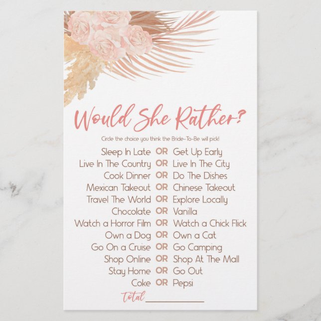 Boho Pink würde sie lieber haben? Brautparty Game Briefpapier (Vorderseite)