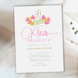 Boho Pink Yellow Tulip Gold Petals Prosecco Bridal Einladung