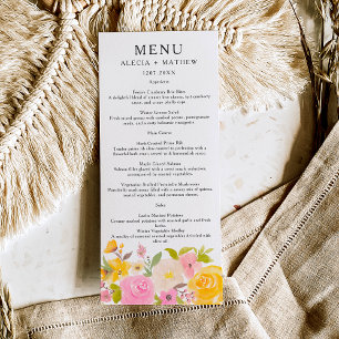 Boho pinkfarbene, blühende Wasserfarbe Hochzeit Menükarte