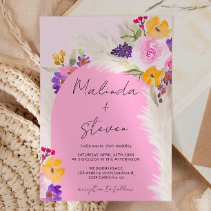 Boho pinkfarbene Blumenpampas Wüstenarsch Hochzeit Einladung
