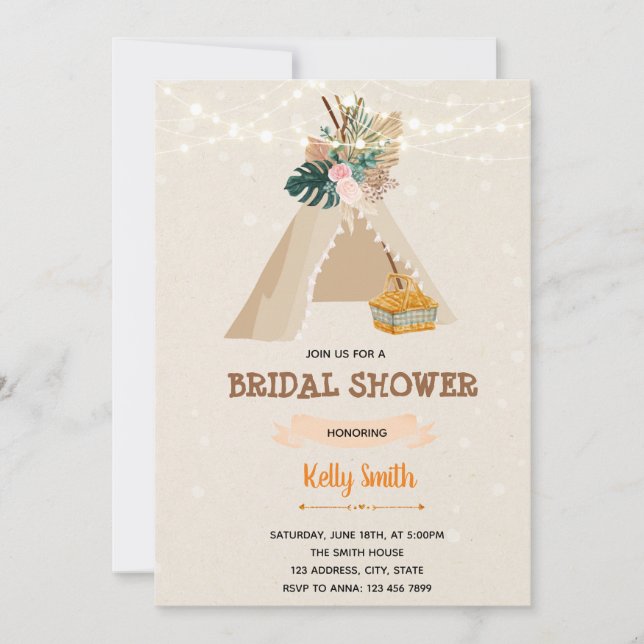Boho pique-nique fête nuptiale invitation douche n (Devant)