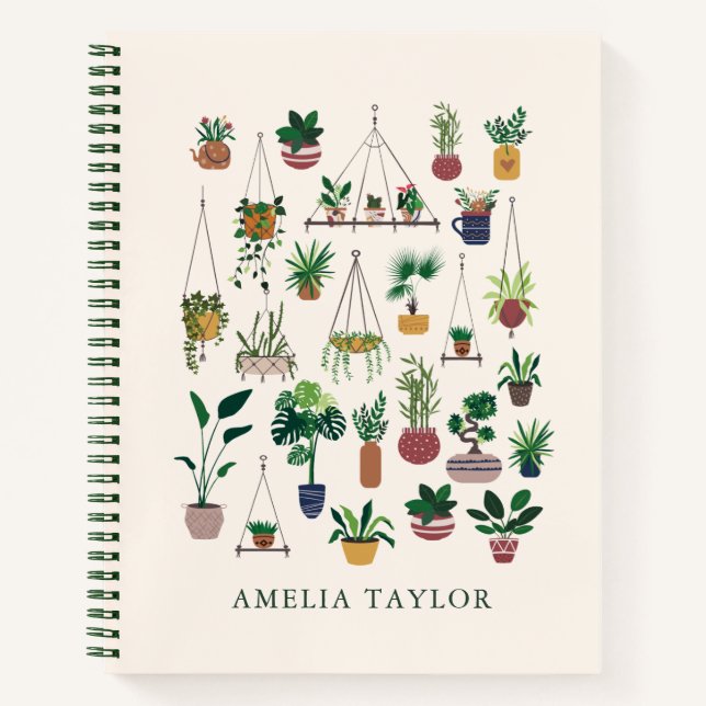 Boho Plant Lovers Greenery Personalized Name Notizbuch (Vorderseite)