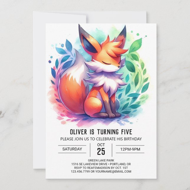 Boho Playful Fox Birthday Einladung (Vorderseite)