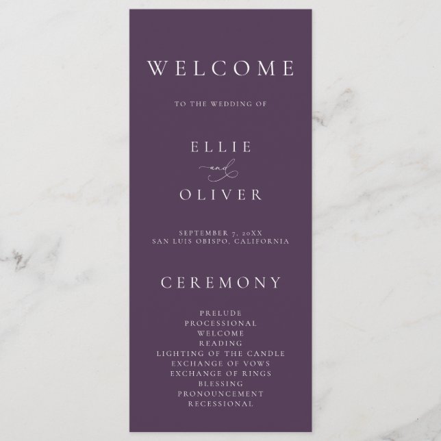 Boho Plum Lila Elegant Minimalistisch I Wedding Programm (Vorderseite)