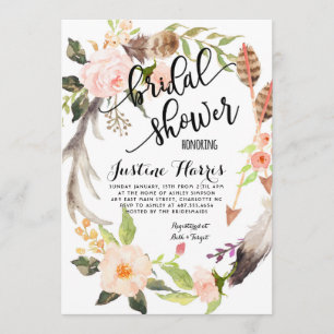 Boho plumes nuptiale douche Invitation