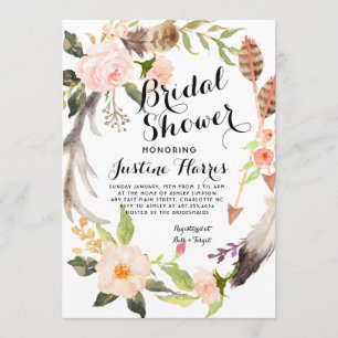 Boho plumes nuptiale douche Invitation