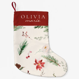 Boho Poinsettia Pine Holly Names Kleiner Weihnachtsstrumpf