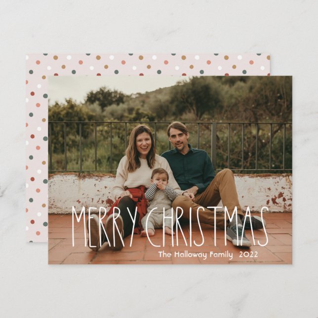 Boho Polka Dot Christmas Carte de vacances pleine  (Devant / Derrière)