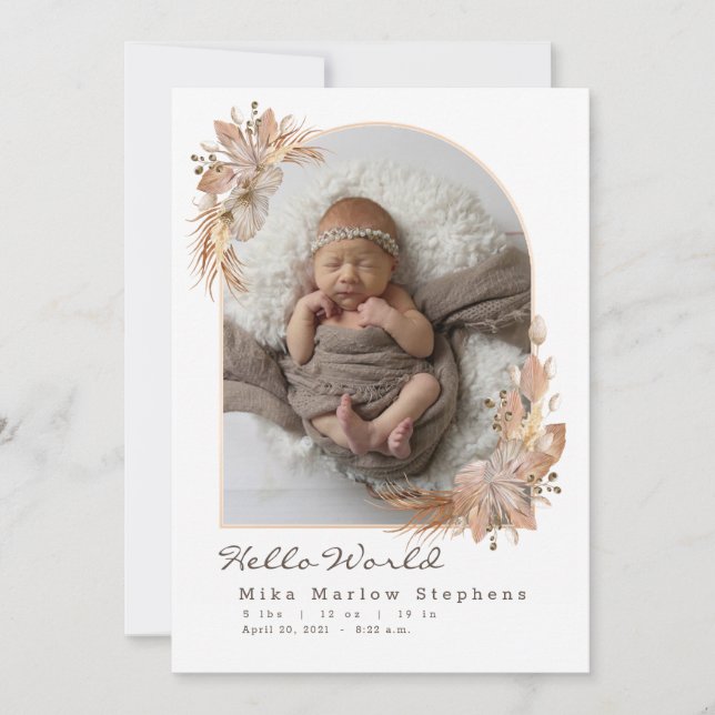 Boho Pompas Grass Baby Ankündigung (Vorderseite)