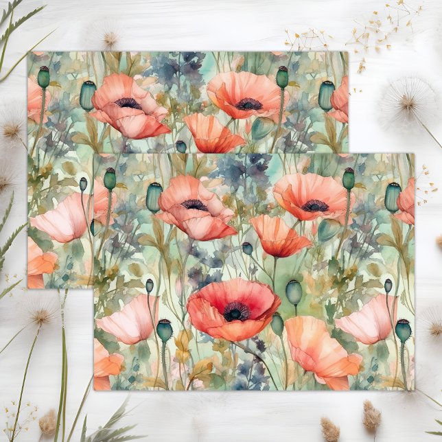 BOHO POPPIES SPRING FLORAL DECOUPAY SEIDENPAPIER (BOHO POPPIES SPRING FLORAL DECOUPAGE TISSUE PAPER)