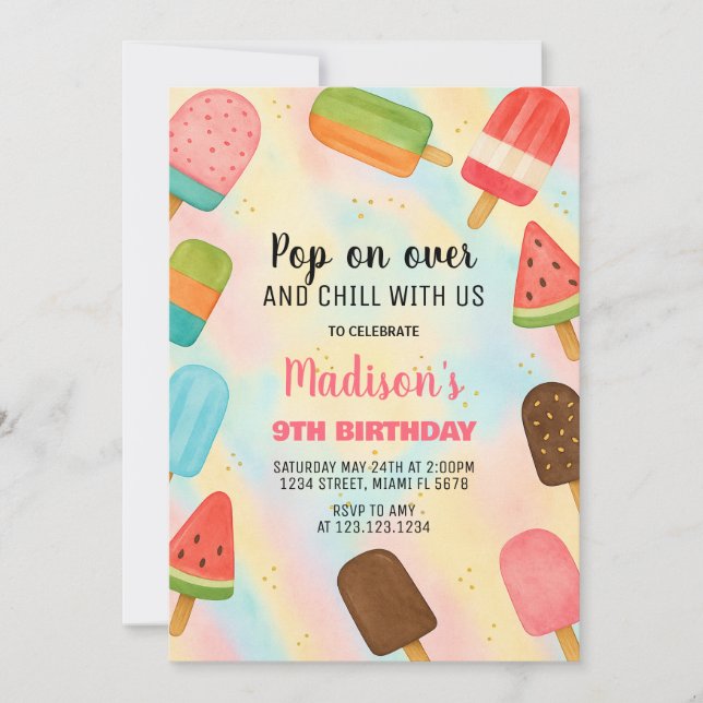 Boho Popsicle Invitation d'anniversaire (Devant)