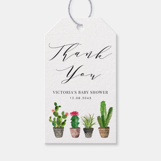 Boho Potted Cactus Baby Shower Vielen Dank Geschenkanhänger (Vorderseite)