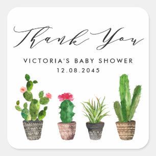 Boho Potted Cactus Baby Shower Vielen Dank Quadratischer Aufkleber