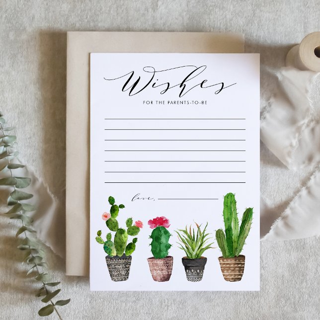 Boho Potted Cactus Well wünscht eine Babydusche Hinweiskarte (Von Creator hochgeladen)