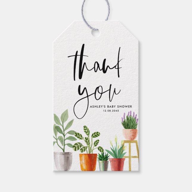 Boho Potted Houseplant Babydusche Vielen Dank Geschenkanhänger (Vorderseite)