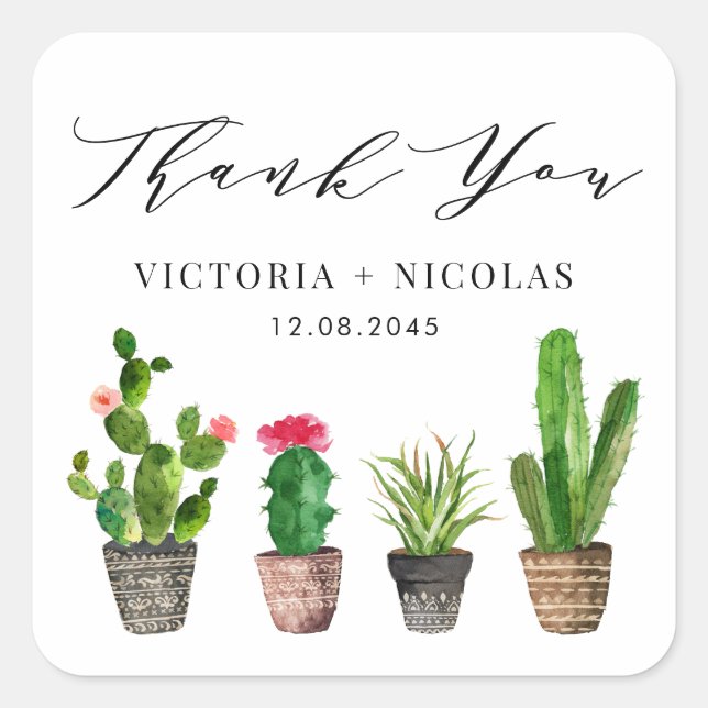 Boho Potted Sukculents und Cactus Vielen Dank Quadratischer Aufkleber (Vorderseite)
