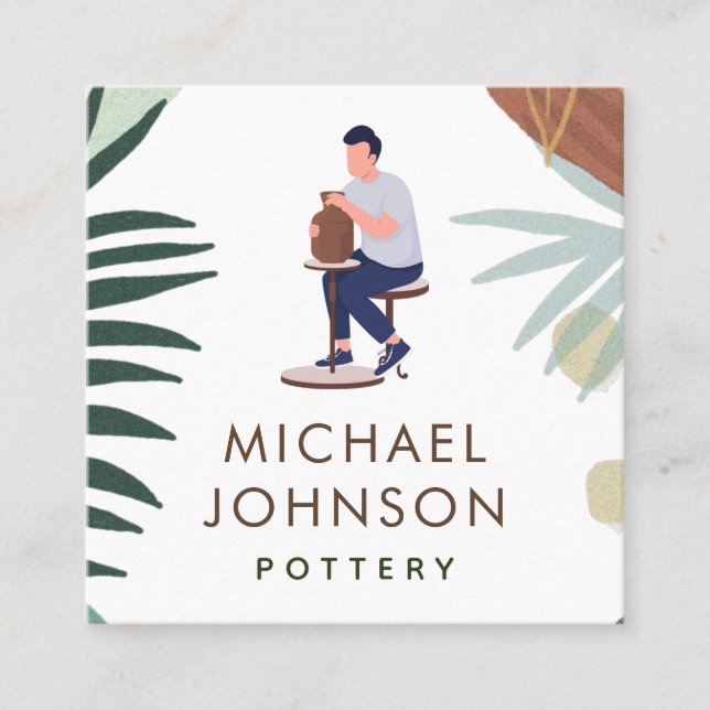 Boho Pottery Man Illustration Pastel Farbe Minimal Quadratische Visitenkarte (Vorderseite)