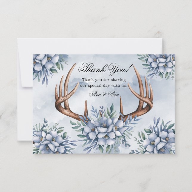 Boho Pousses de Cerf Bleu Poussiéreux Floral Merci (Devant)