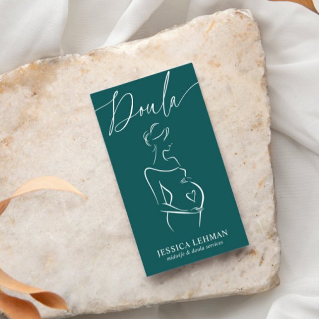 Boho Pregnant Lady Line Art Doula Midwife QRCODE  Visitenkarte (Von Creator hochgeladen)