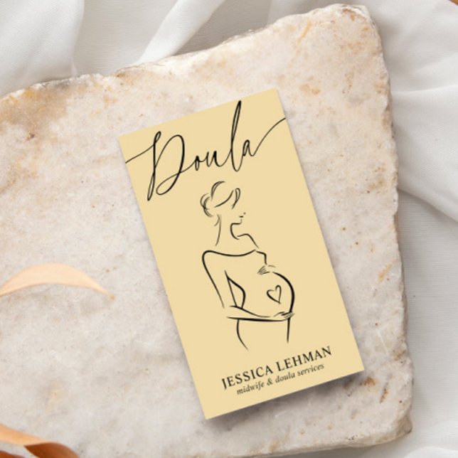 Boho Pregnant Lady Line Art Doula Midwife QRCODE Visitenkarte (Von Creator hochgeladen)