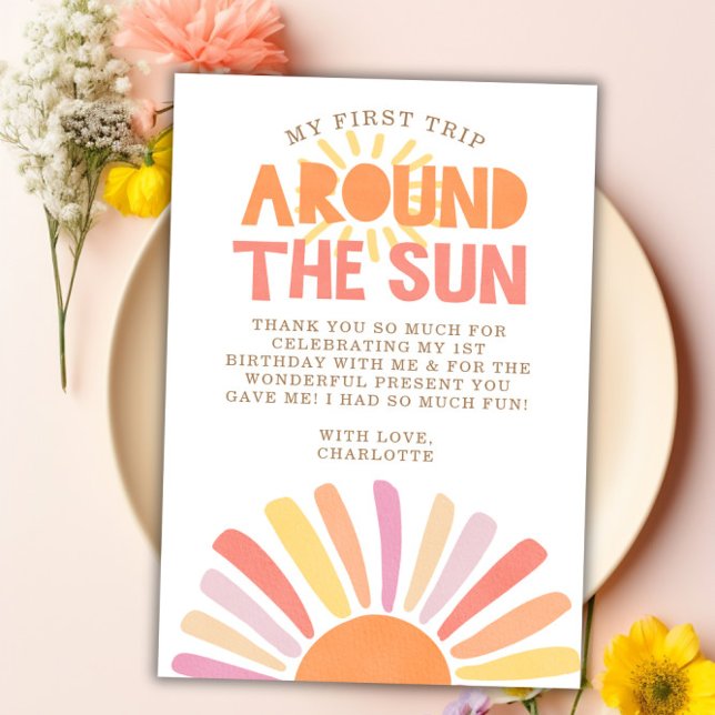 Boho Premier Voyage Autour Du Carte de remerciemen (Boho First Trip Around The Sun Thank You Card)