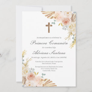 Boho première communion invitation en espagnol