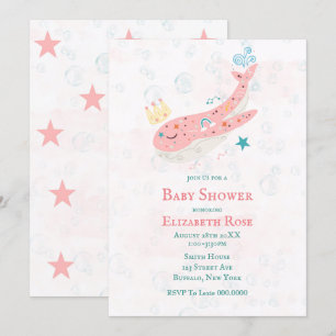 Boho Princess Whale Girl Baby Shower Invitations