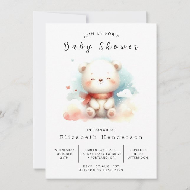 Boho Printable Bear Baby Dusche Einladung (Vorderseite)
