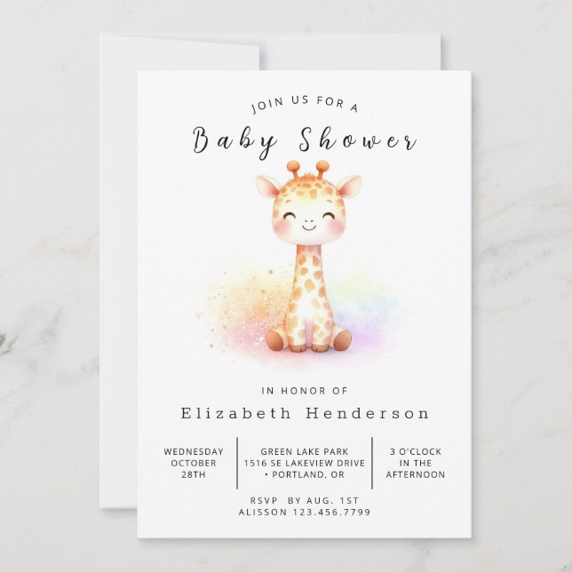 Boho Printable Giraffe Baby Dusche Einladung (Vorderseite)
