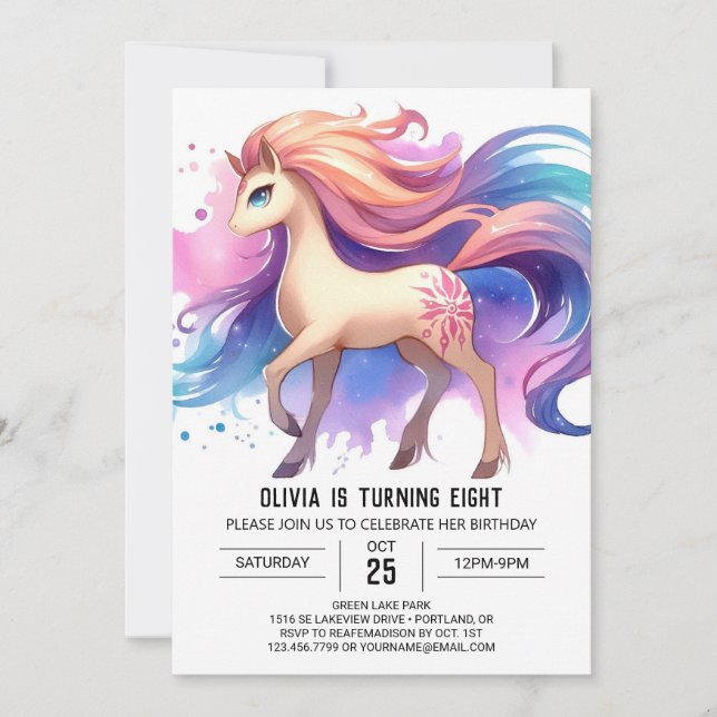 Boho Printable Horse Birthday Einladung (Vorderseite)