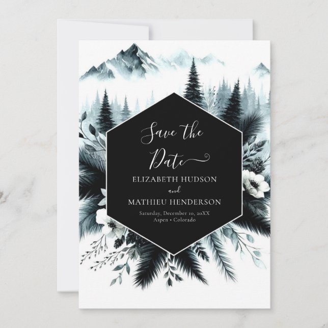 Boho Printable Mountain Wedding Save The Date (Vorderseite)