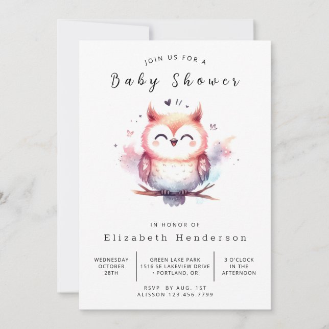 Boho Printable Owl Baby Dusche Einladung (Vorderseite)