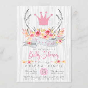 Boho-Prinzessin Geweih Stammes-Baby-Party-Einladun Einladung