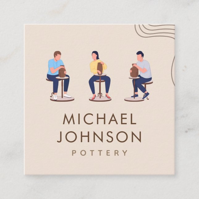 Boho Private Potterie Keramik Classes Cream Pastel Quadratische Visitenkarte (Vorderseite)